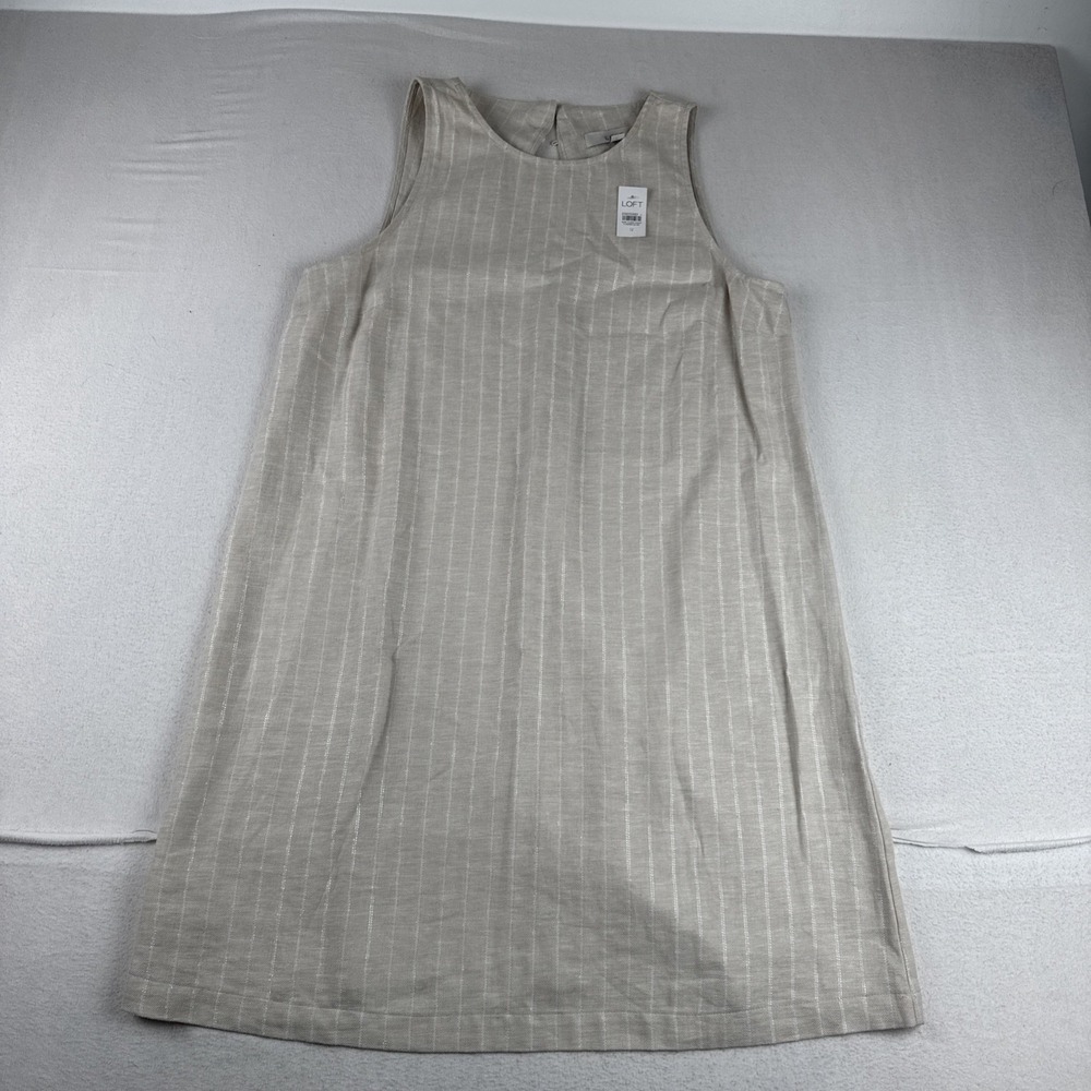 New! Loft Shift Striped Glimmer Beach Dress Sz 12 Linen Cotton Blend keyhole